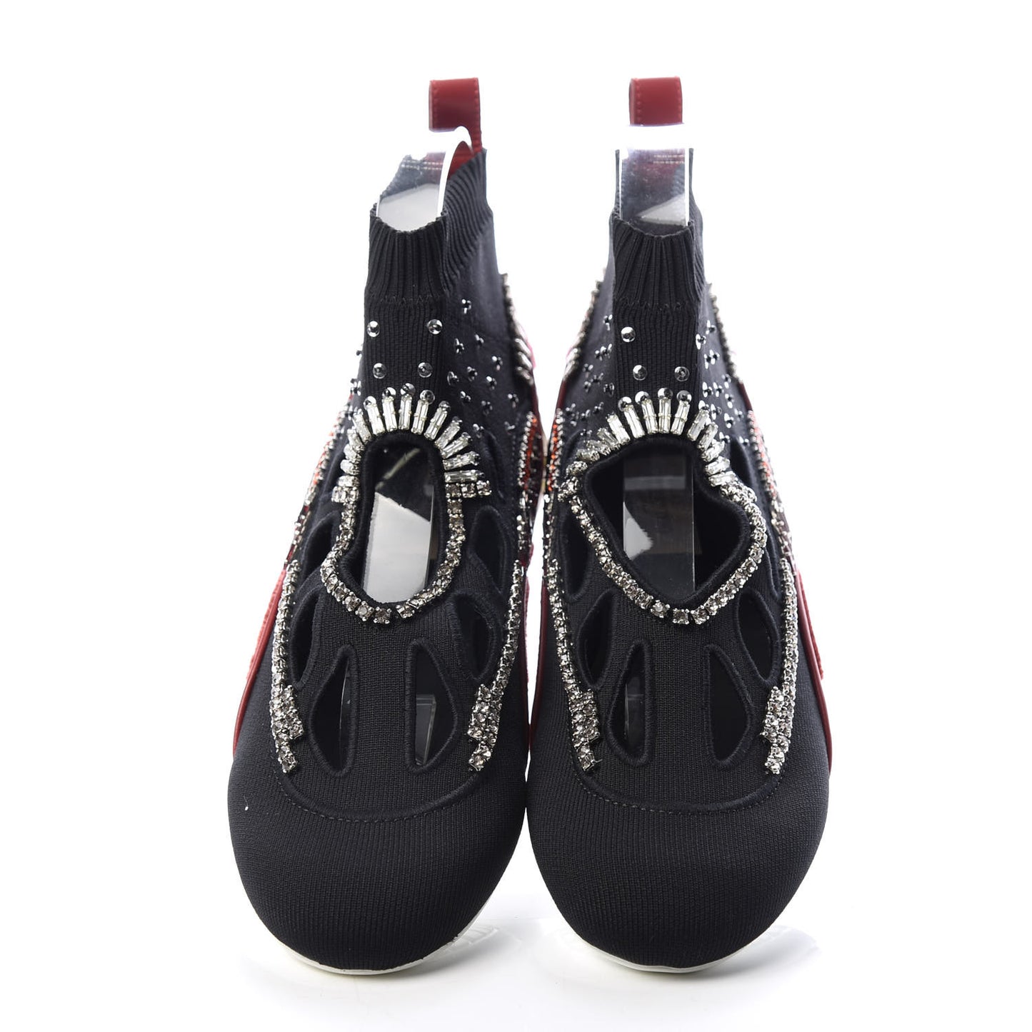 Calfskin Crystal Mesh Knit Cutout Odissey Sock Sneakers 38.5 Black Water