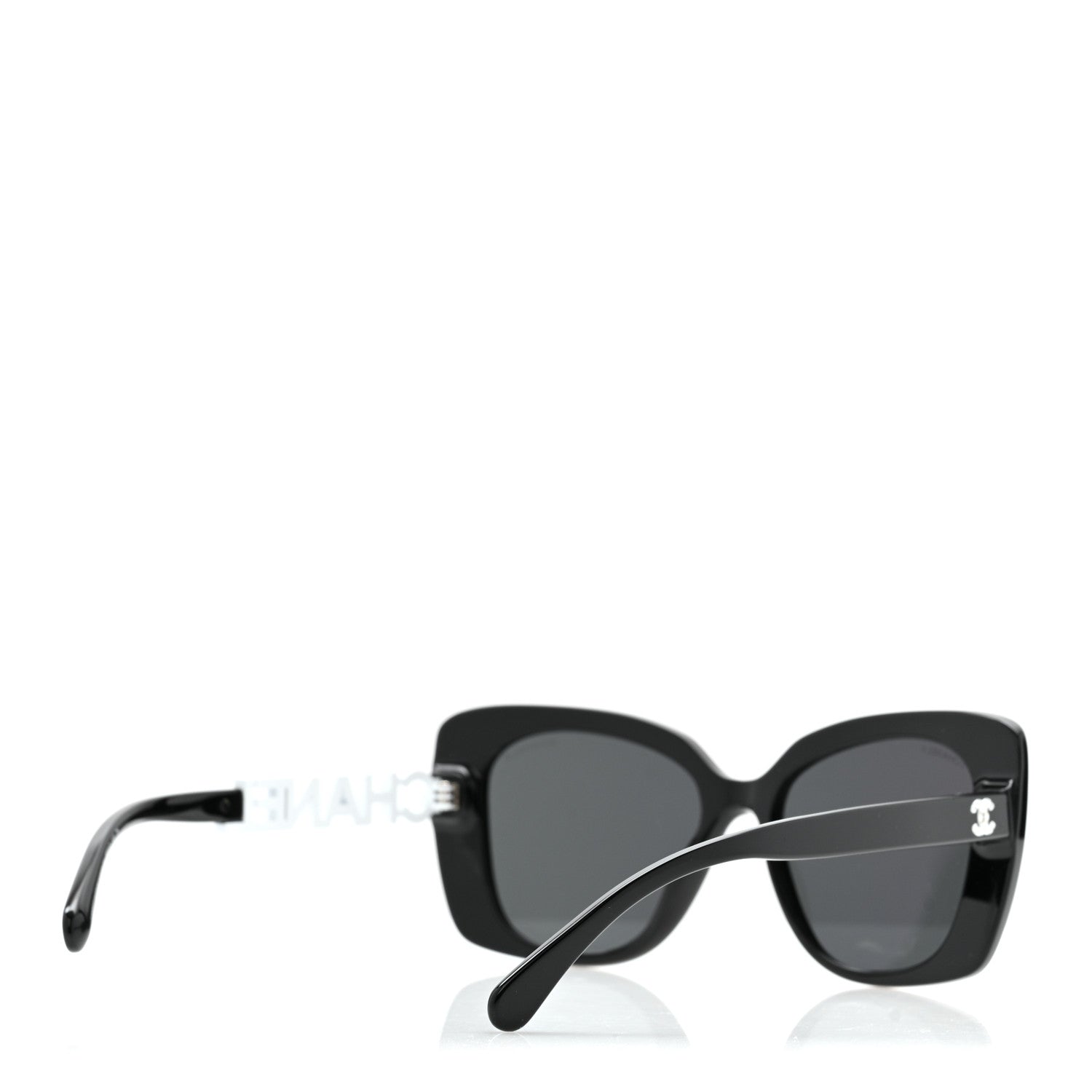 Chanel Acetate Strass Polarized Square Sunglasses 5422-B Black White 4 of 8