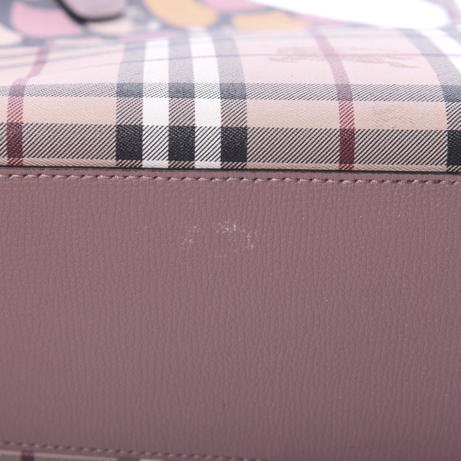 Burberry Grainy Calfskin Haymarket Check Graphic Print Medium Reversible Tote Pink 15 of 21
