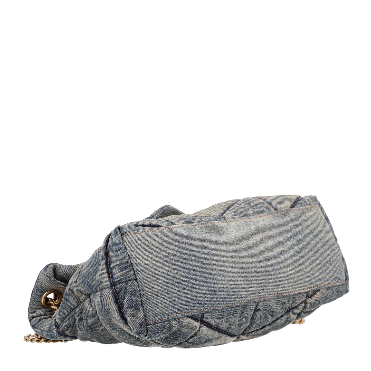 Denim Quilted Small Loulou Puffer Monogram Chain Satchel Blue Cinnamon