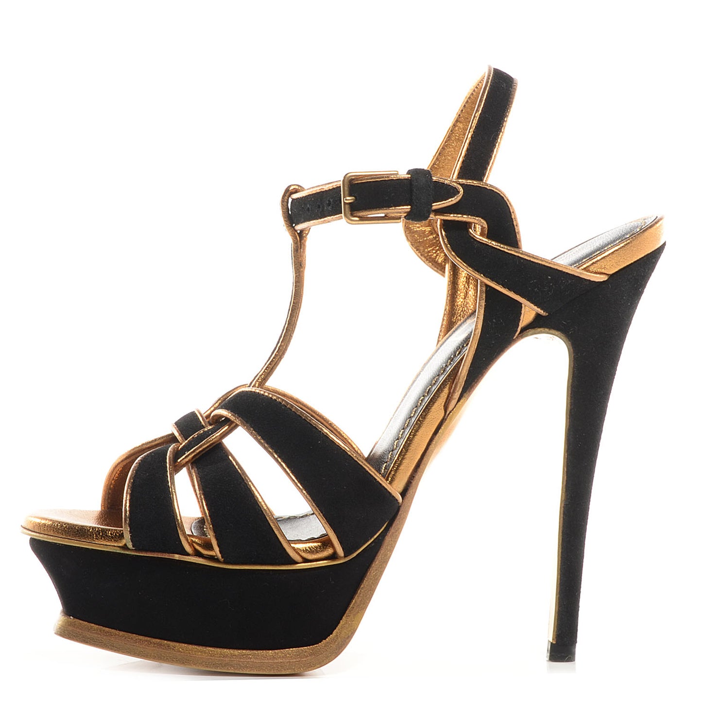 Suede Tribute 105 Platform Sandals Black Gold 35.5