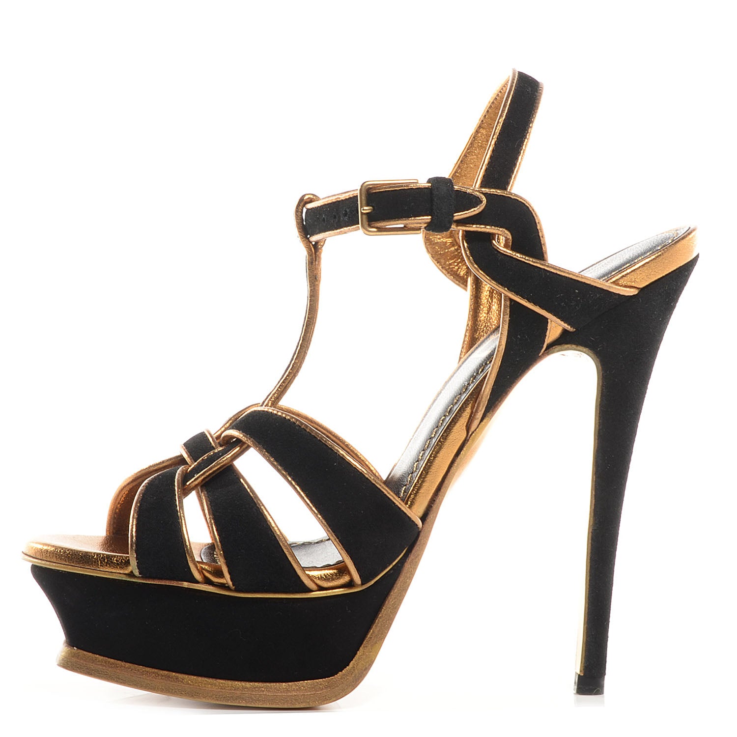 Saint Laurent Suede Tribute 105 Platform Sandals Black Gold 35.5 1 of 7