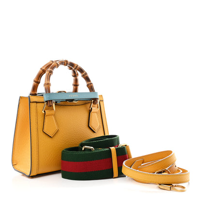Gucci Textured Dollar Calfskin Web Mini Diana Tote Bag Yellow Dusty Azure 2 of 10