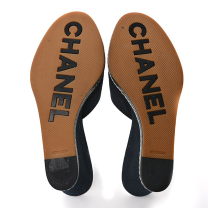 Chanel Canvas Camellia Wedge Sandals 38.5 Black 38 Black 5 of 9