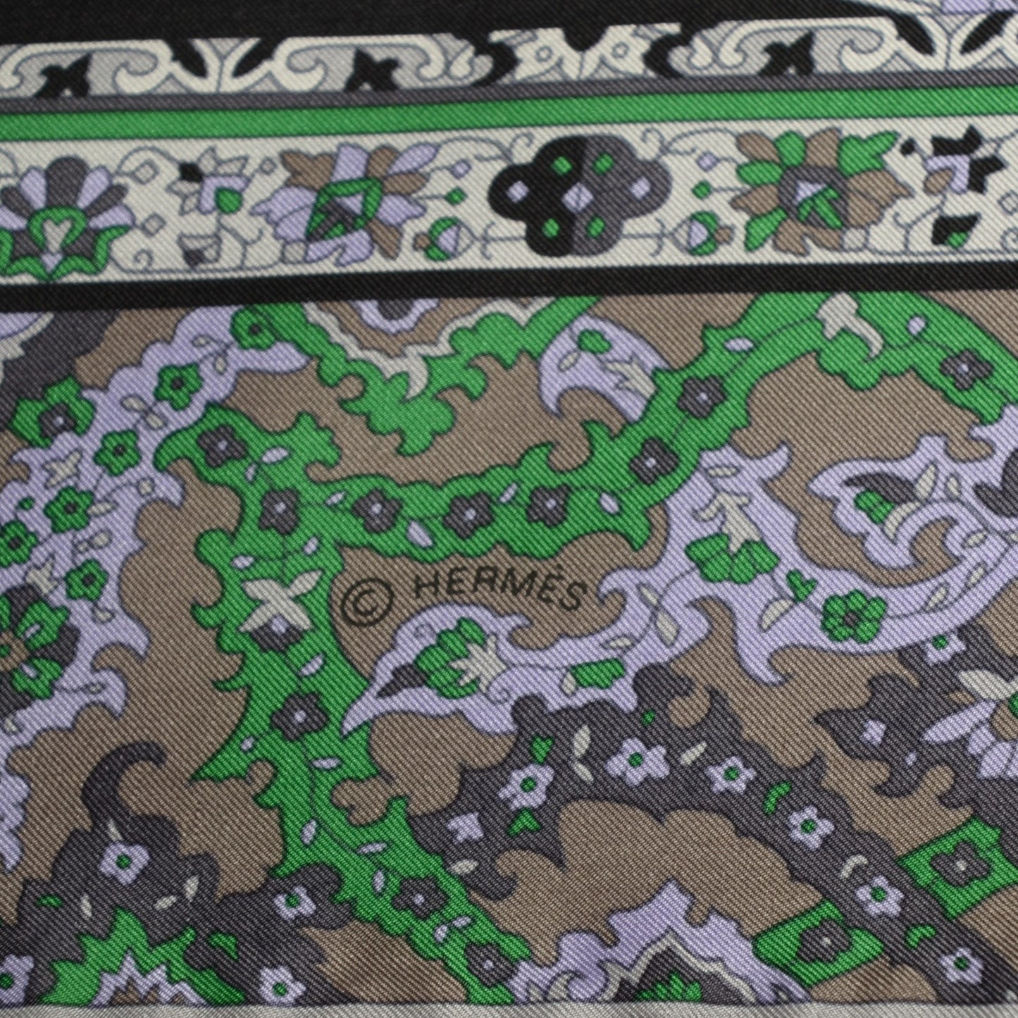 Silk Twill Tapis Persans Giant Plume Scarf 140 Lilac Anthracite Vert