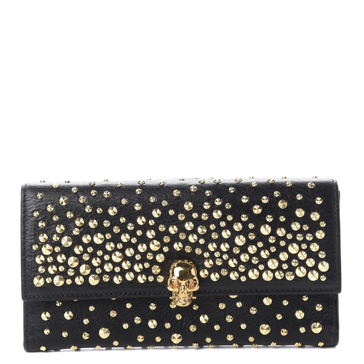 Calfskin Studded Skull Continental Wallet Black