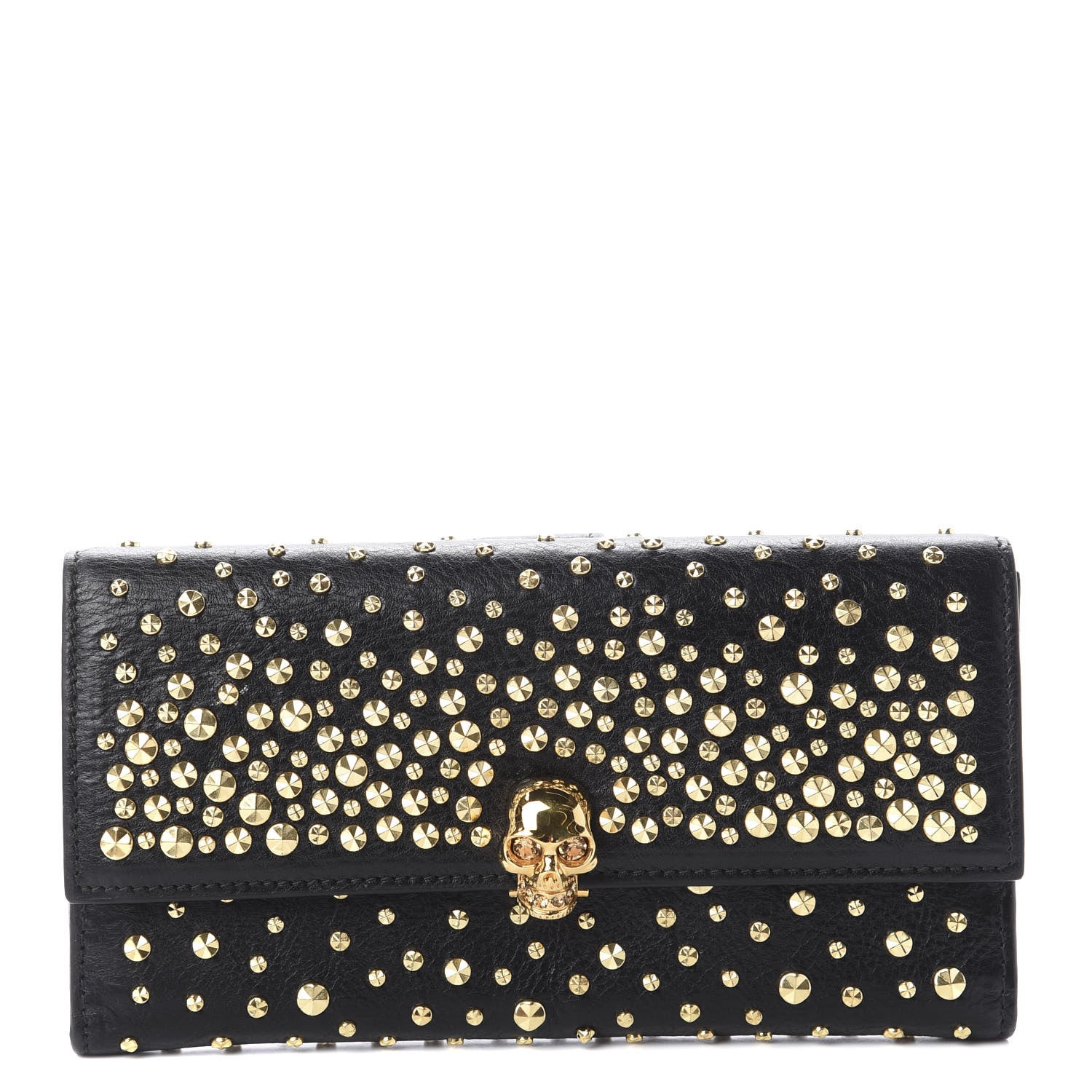 Alexander McQueen Calfskin Studded Skull Continental Wallet Black 1 of 6