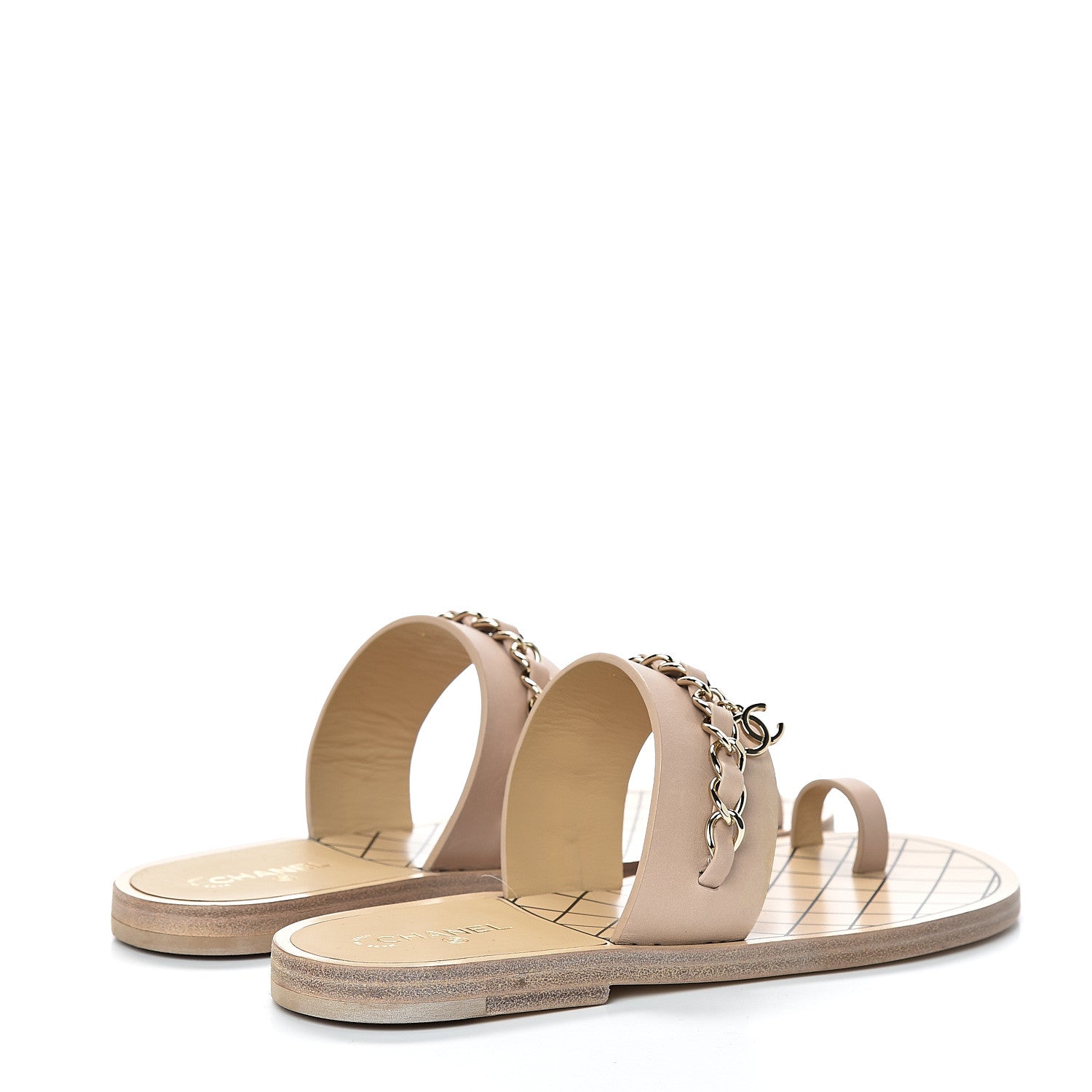 Chanel Calfskin Chain CC Logo Toe Ring Sandals 36 Beige 4 of 7