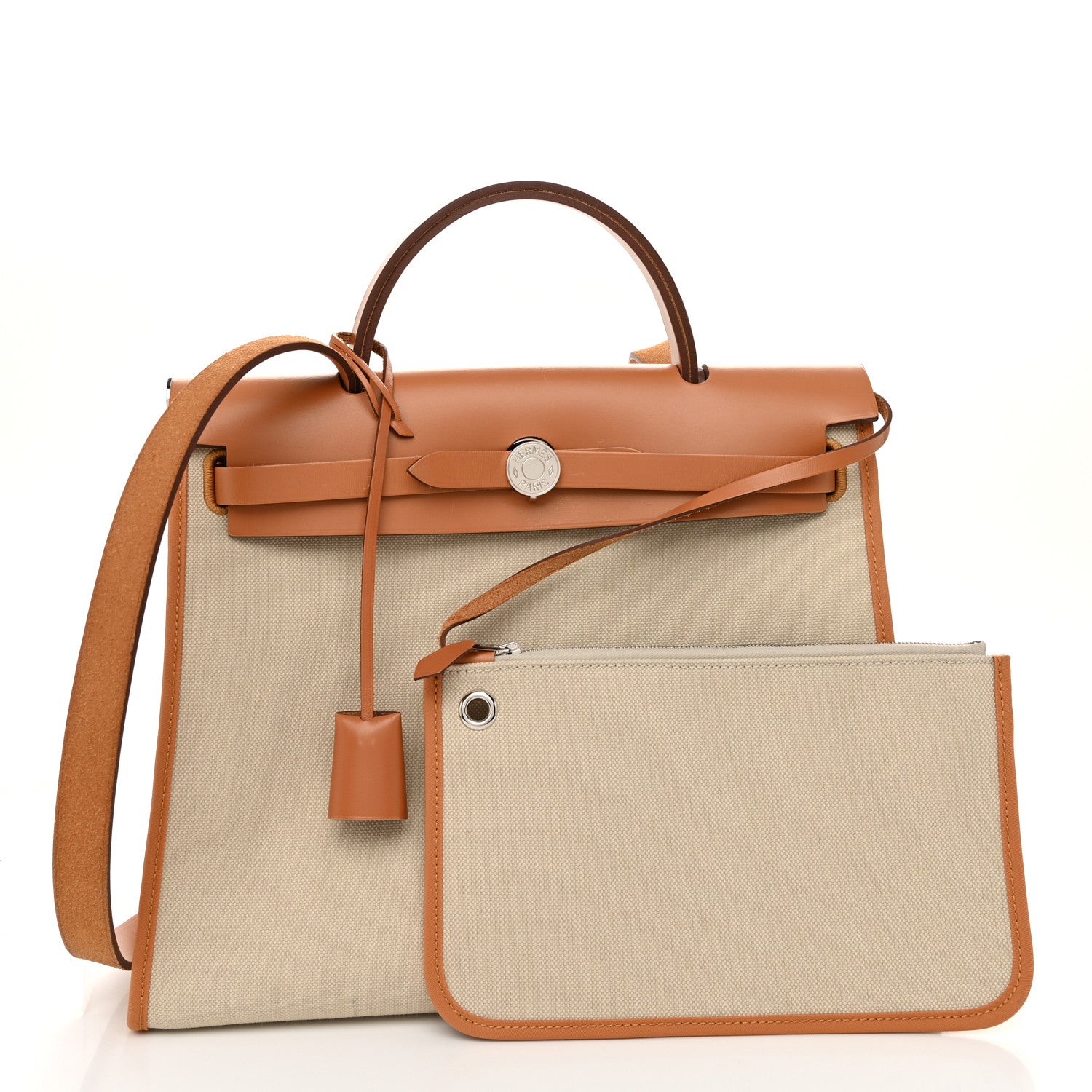 Hermes Military Toile Vache Hunter Herbag Zip 31 PM Beton Toffee 1 of 12