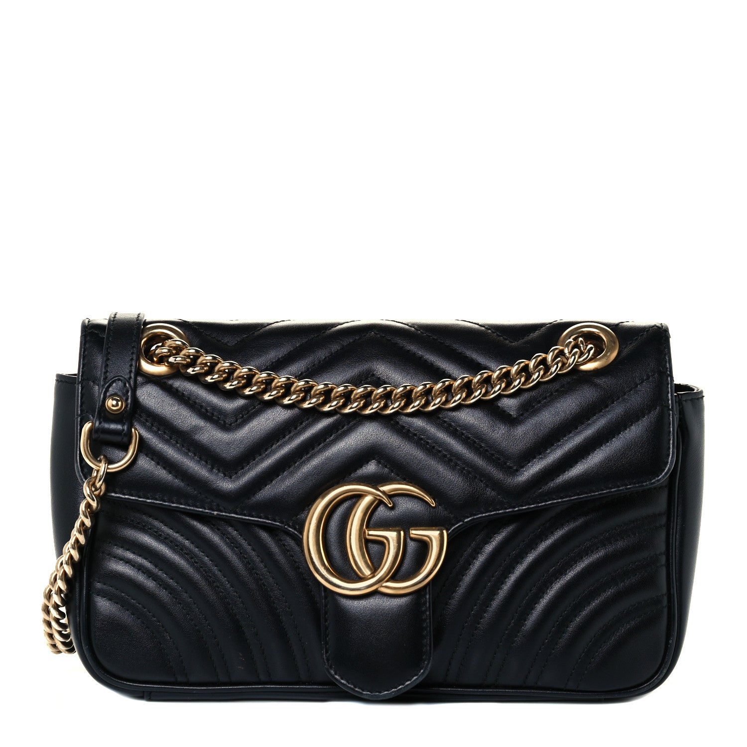 Gucci Calfskin Matelasse Small GG Marmont Shoulder Bag Black 1 of 11
