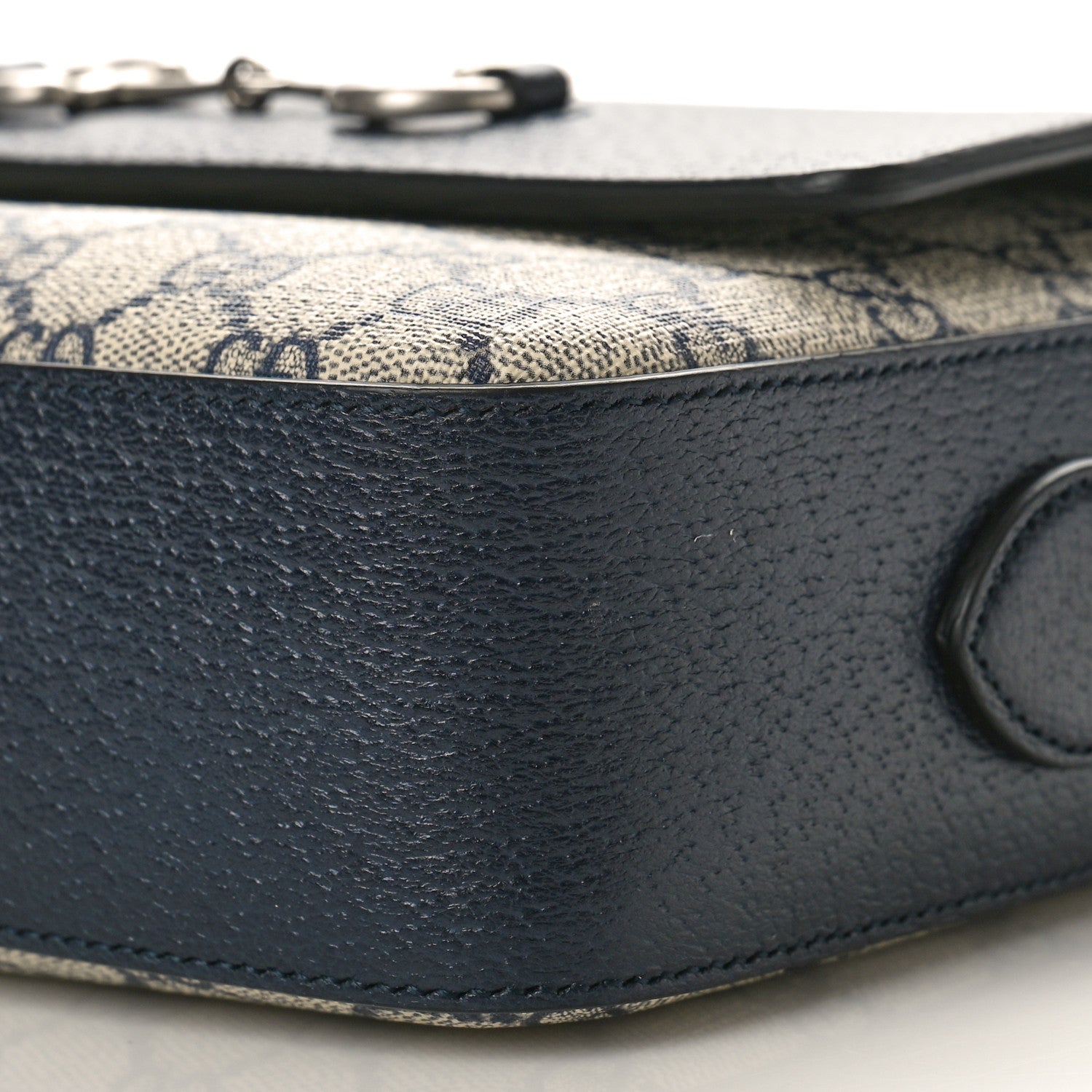 Gucci GG Supreme Monogram Textured Dollar Calfskin Small Horsebit 1955 Shoulder Bag Beige Blue 10 of 10