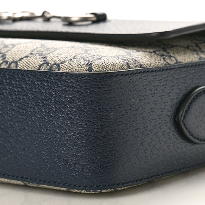 Gucci GG Supreme Monogram Textured Dollar Calfskin Small Horsebit 1955 Shoulder Bag Beige Blue 10 of 10