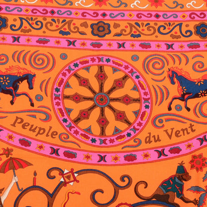 Hermes Cashmere Silk Peuple Du Vent Shawl 140 Rose Indien Orange Cobalt 5 of 6