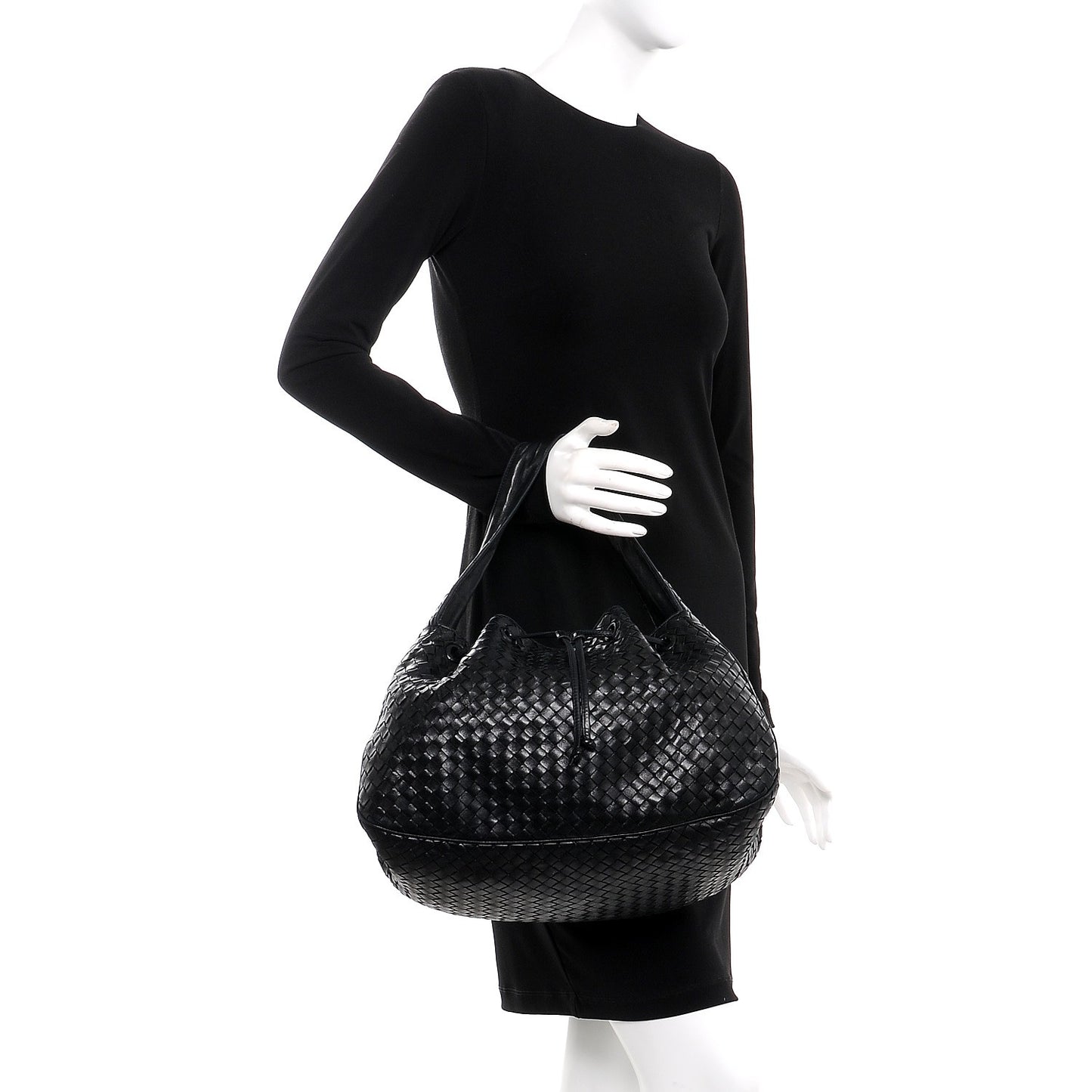 Nappa Intrecciato Drawstring Hobo Bag Nero Black