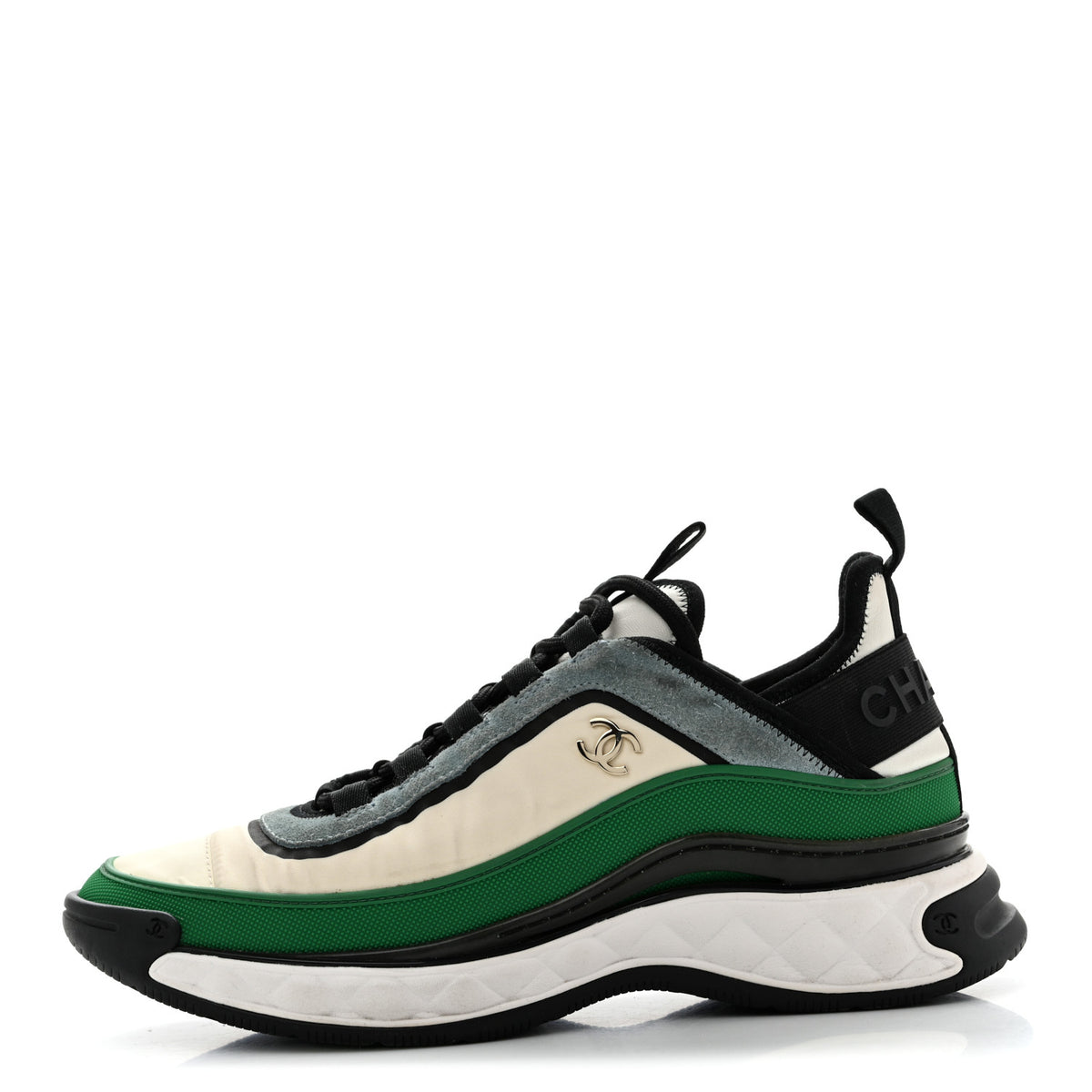 Chanel Suede Calfskin Mixed Fibers CC Sneakers 39.5 Ivory Green Light Blue 1 of 15