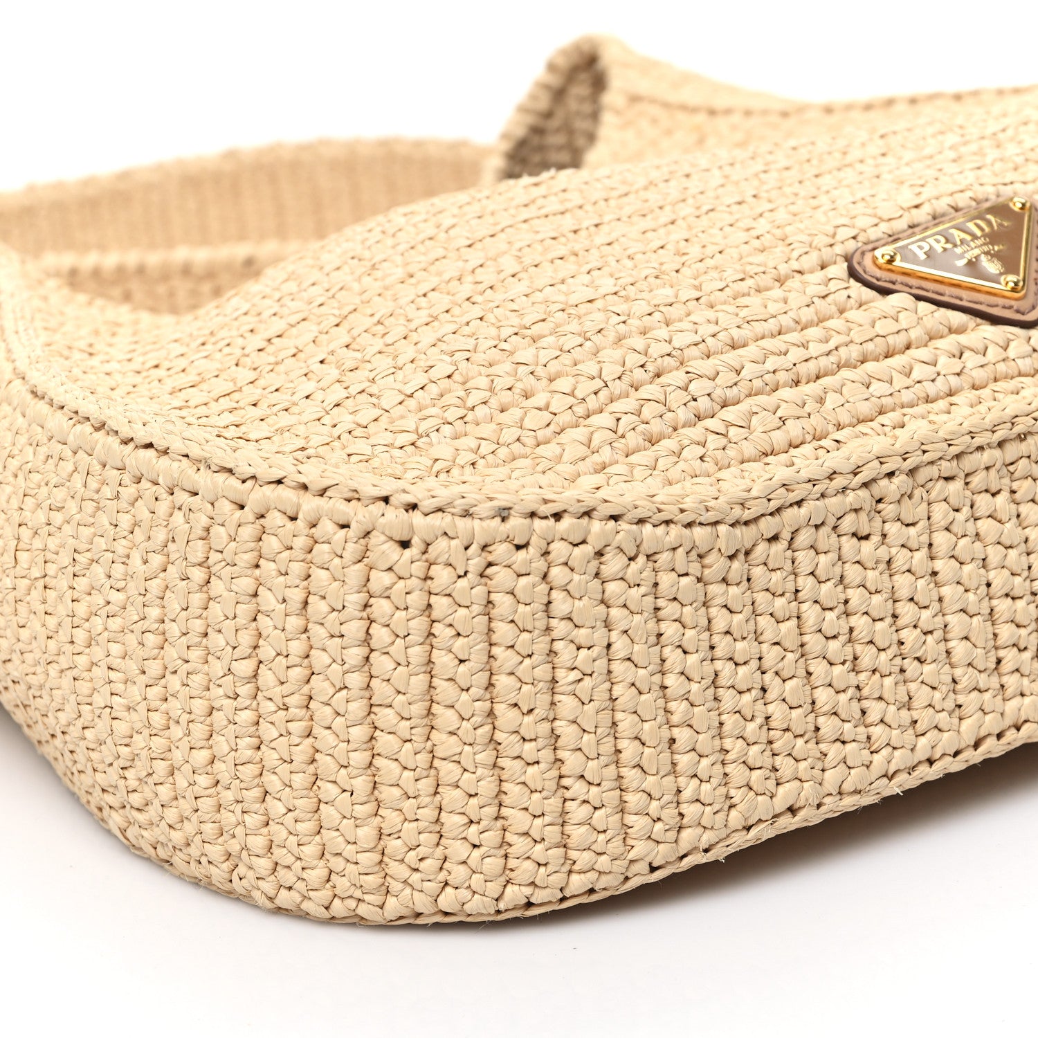 Prada Yarn Raffia Effect Crochet Embroidered Logo Hobo Naturale 9 of 13