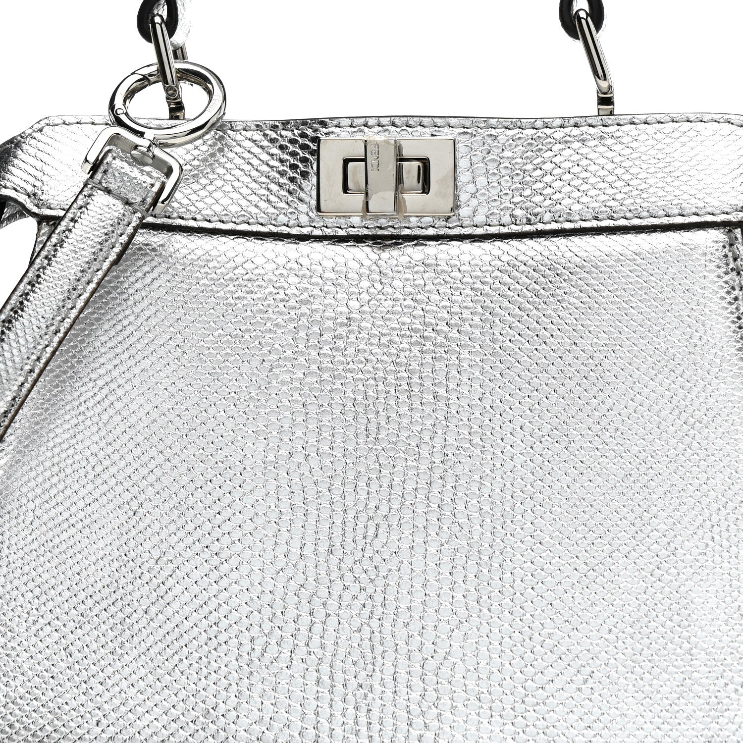 Fendi Metallic Karung Petite Peekaboo I SEE U Satchel Argento 10 of 15