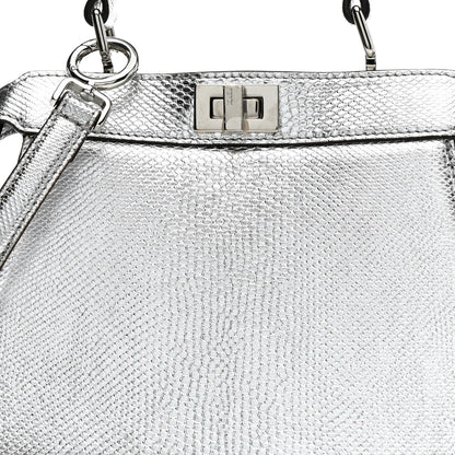 Fendi Metallic Karung Petite Peekaboo I SEE U Satchel Argento 10 of 15