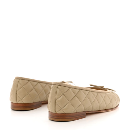 Chanel Lambskin Quilted CC Cap Toe Ballerina Flats 36.5 Beige 4 of 10