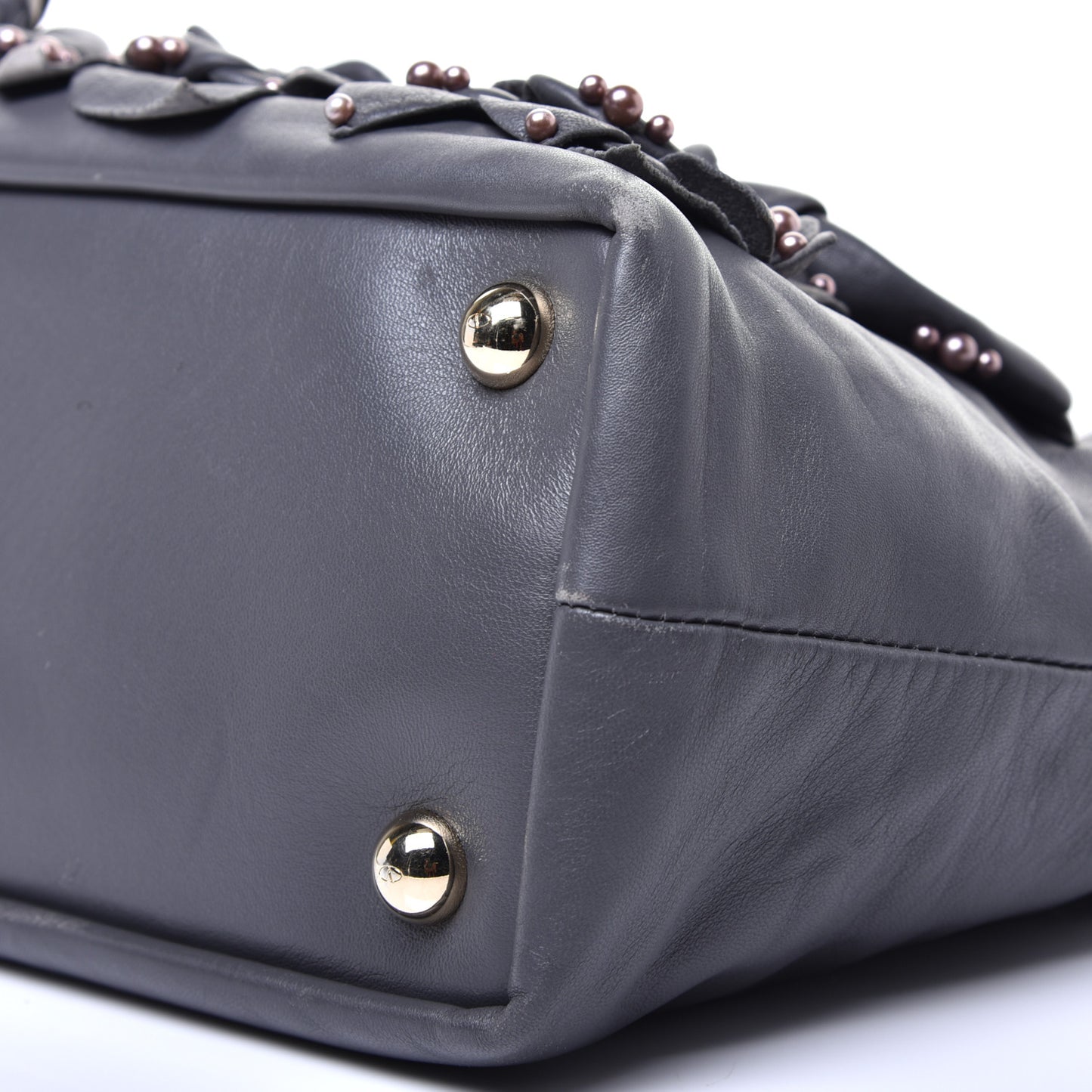 Nappa Studded Rosette Tote Grey