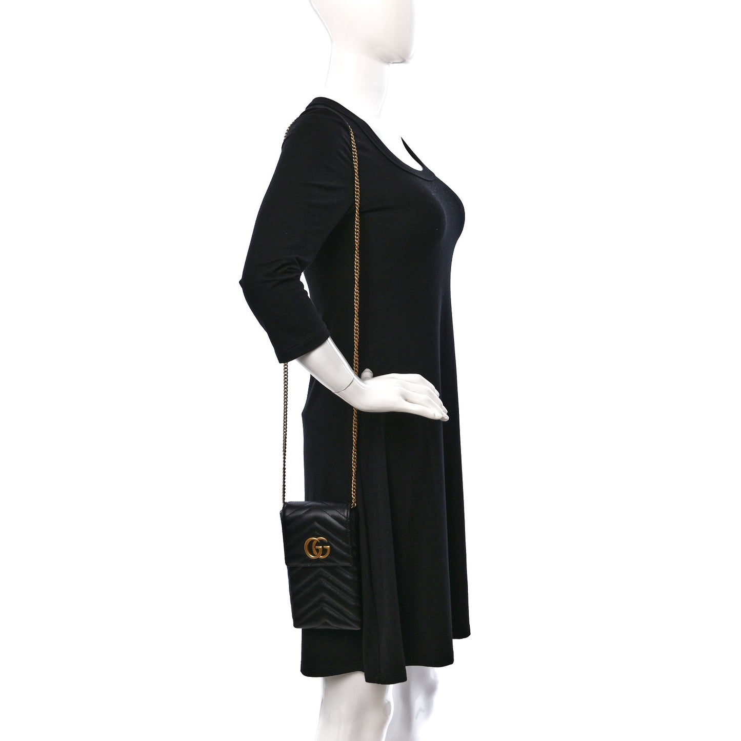 Calfskin Matelasse Mini GG Marmont Crossbody Bag Black
