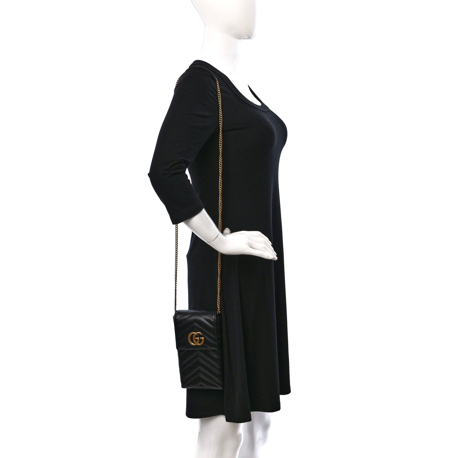 Gucci Calfskin Matelasse Mini GG Marmont Crossbody Bag Black 2 of 9