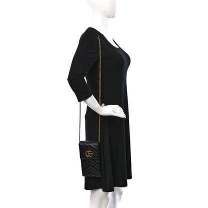 Gucci Calfskin Matelasse Mini GG Marmont Crossbody Bag Black 2 of 9