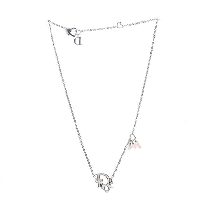 Christian Dior Logo Pendant Necklace Silver White 3 of 8
