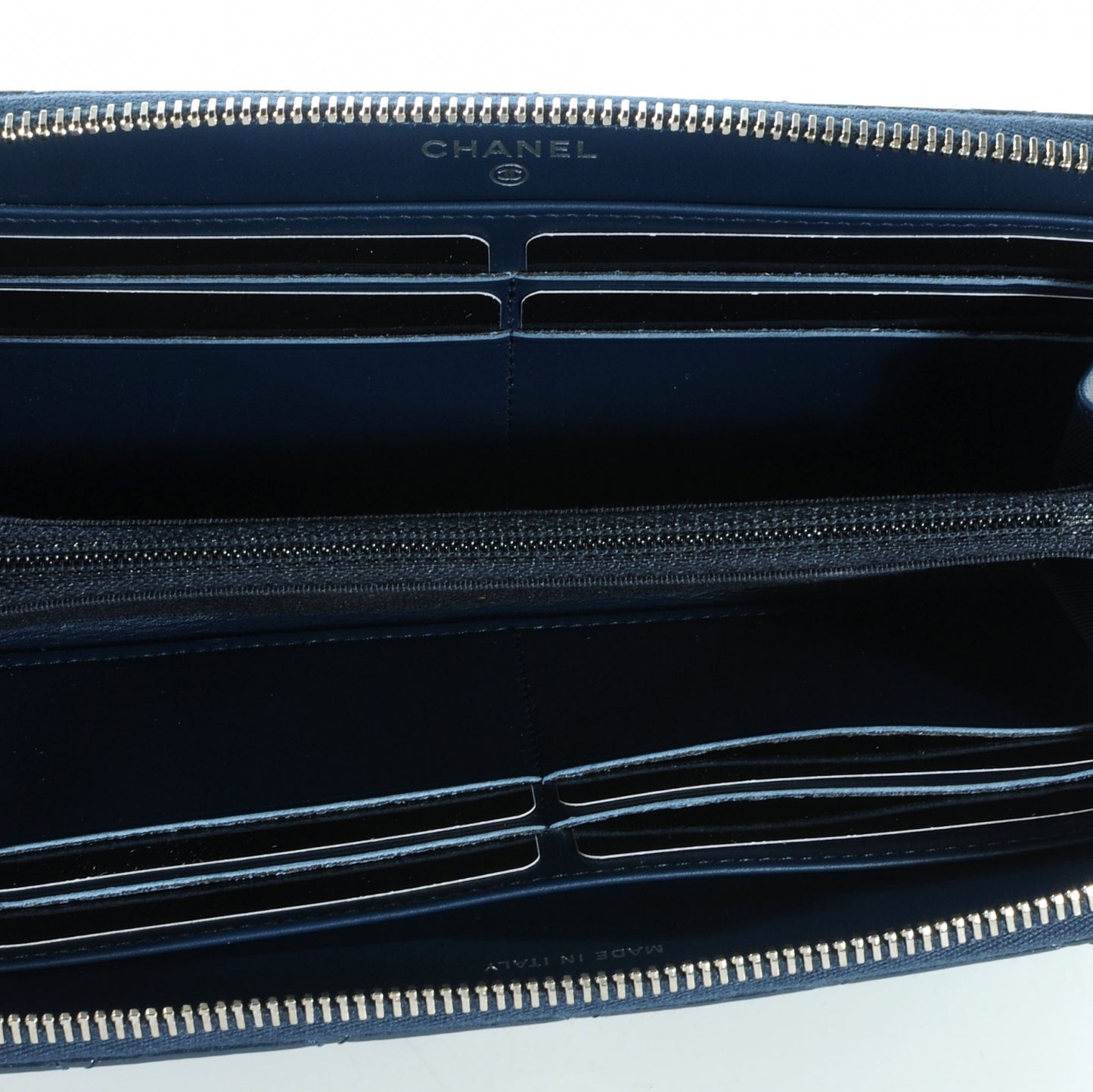 Patent Quilted Zip Around Wallet Navy Blue