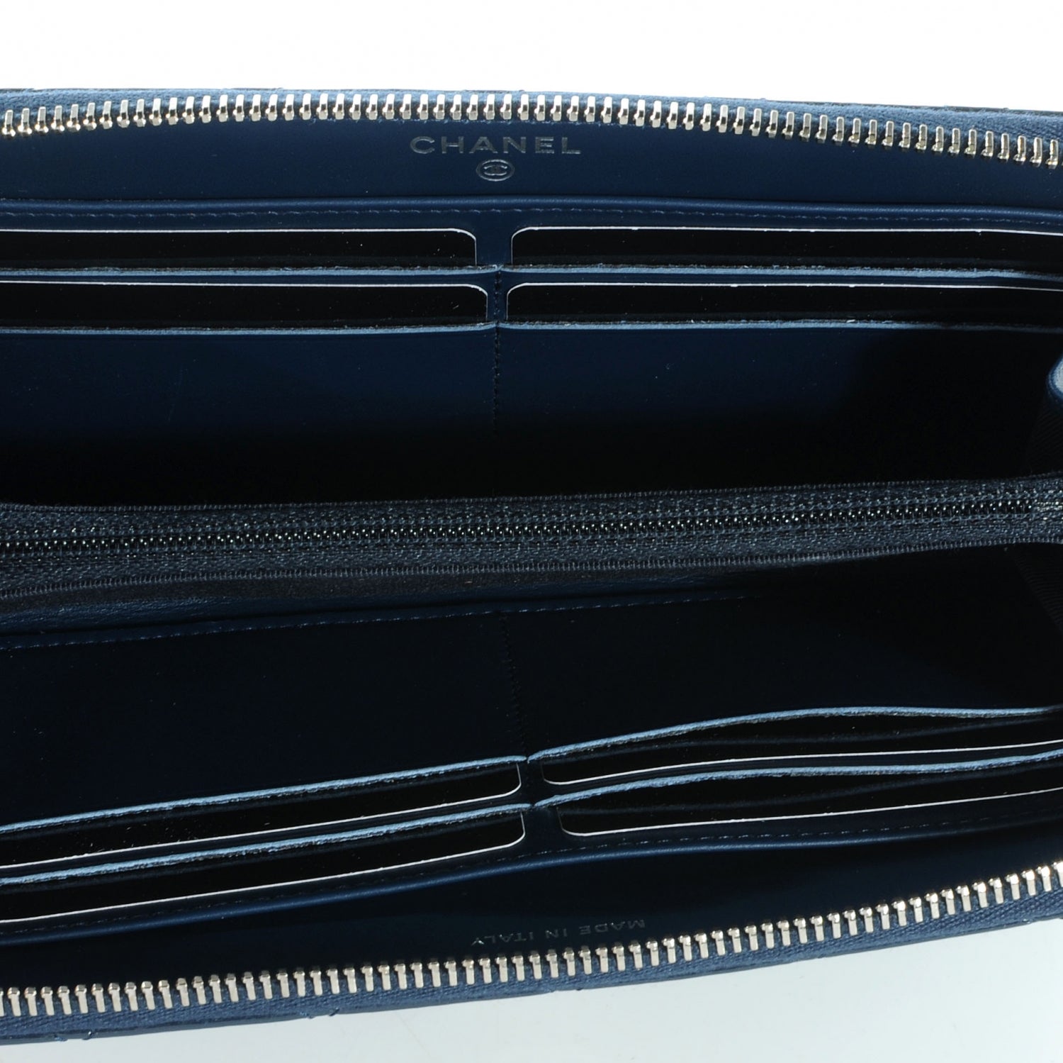 Chanel Patent Quilted Zip Around Wallet Navy Blue 8 of 9