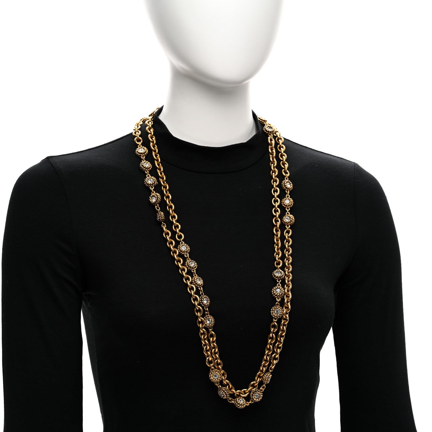 Chanel Crystal Chain Long Necklace Belt Gold 2 of 5
