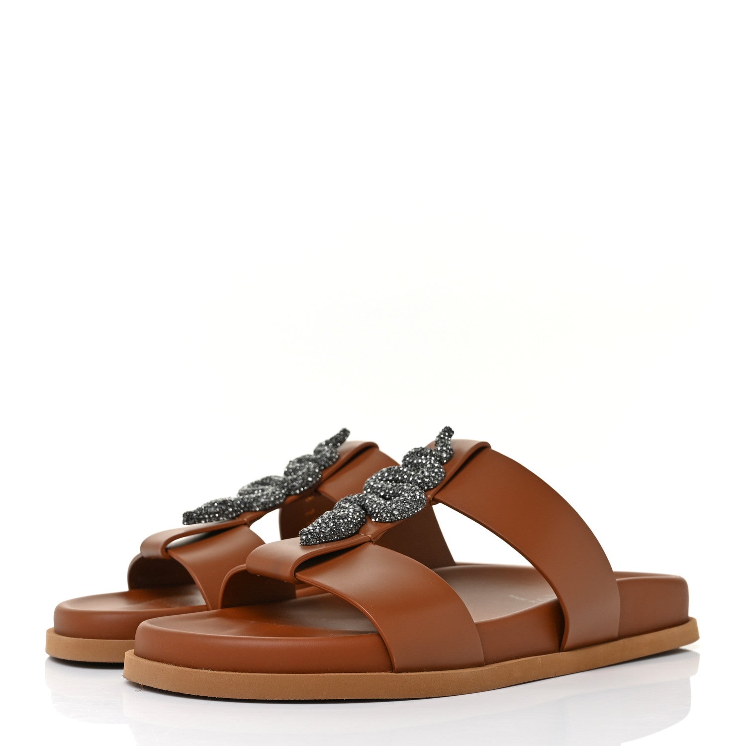 Valentino Garavani Calfskin Serpent 20mm Slide Sandals 37 Cuoio 3 of 7