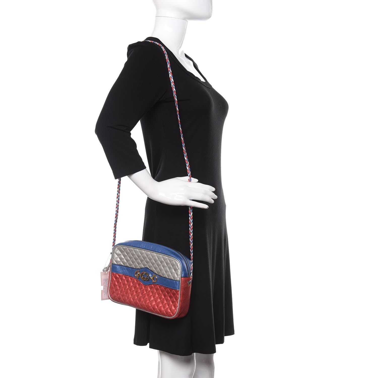 Gucci Laminated Nappa Trapuntata Small Zumi Shoulder Bag Rosso Marine Argento 2 of 9