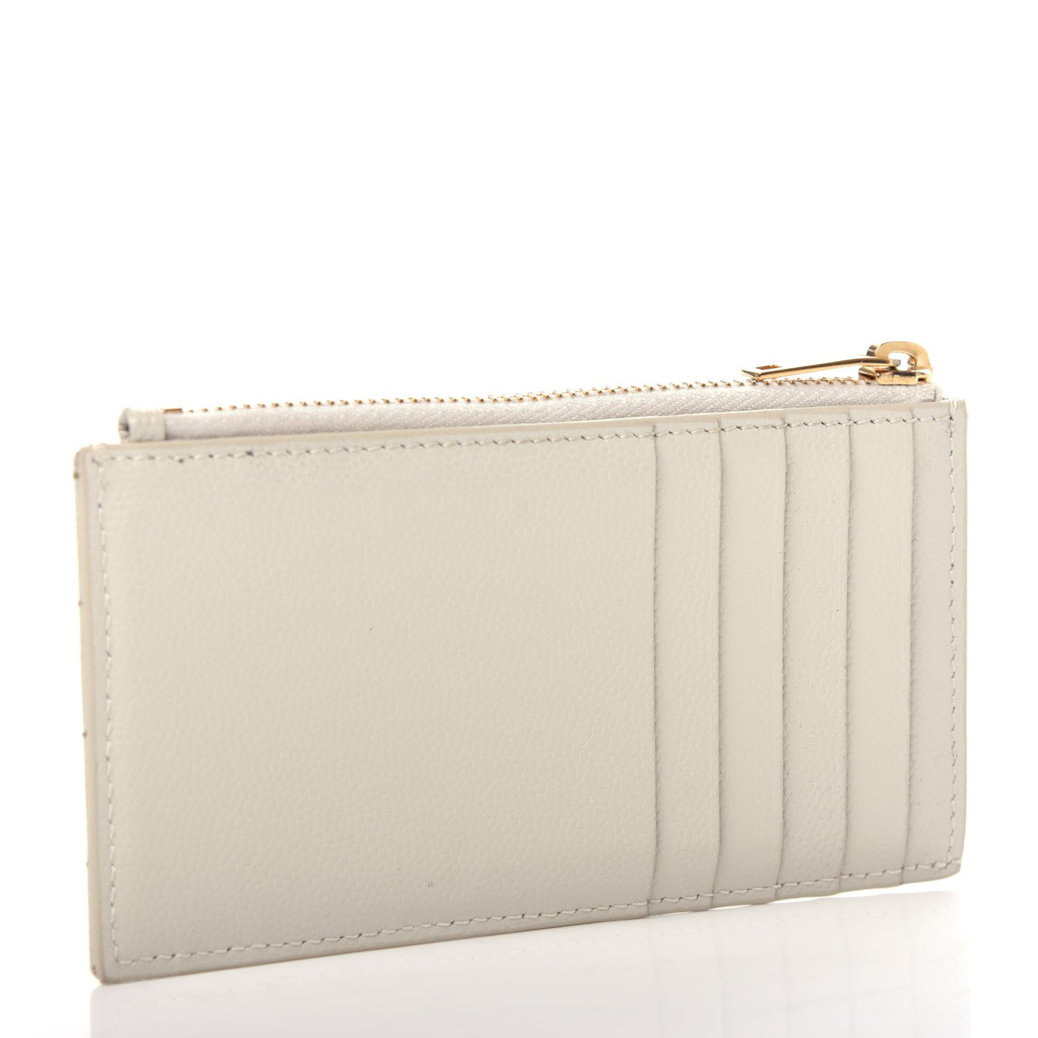 Saint Laurent Grain De Poudre Matelasse Chevron Monogram Fragments Zippered Card Case White 3 of 8