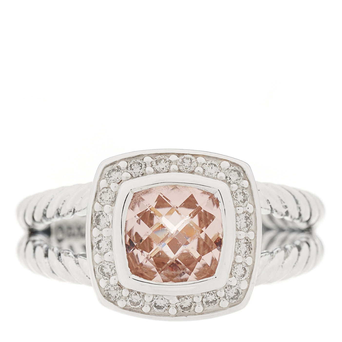 David Yurman Sterling Silver Diamond Morganite 7mm Petite Albion Ring 51 5.75 1 of 4