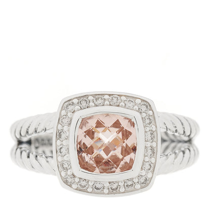 David Yurman Sterling Silver Diamond Morganite 7mm Petite Albion Ring 51 5.75 1 of 4