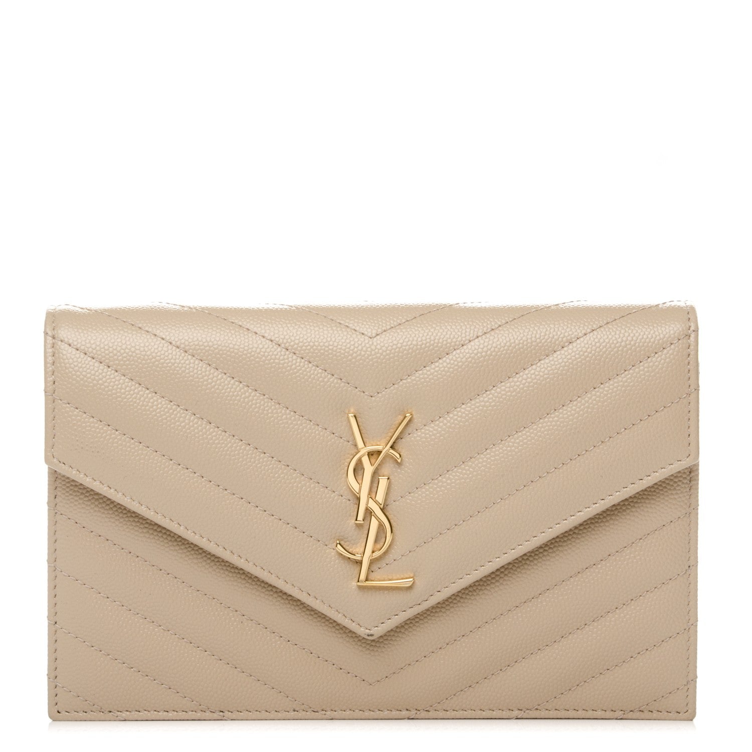 Saint Laurent Grain De Poudre Matelasse Chevron Monogram Envelope Chain Wallet Nude Powder 1 of 7