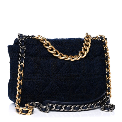 Chanel Tweed Quilted Large Chanel 19 Flap Navy Blue 2 of 12