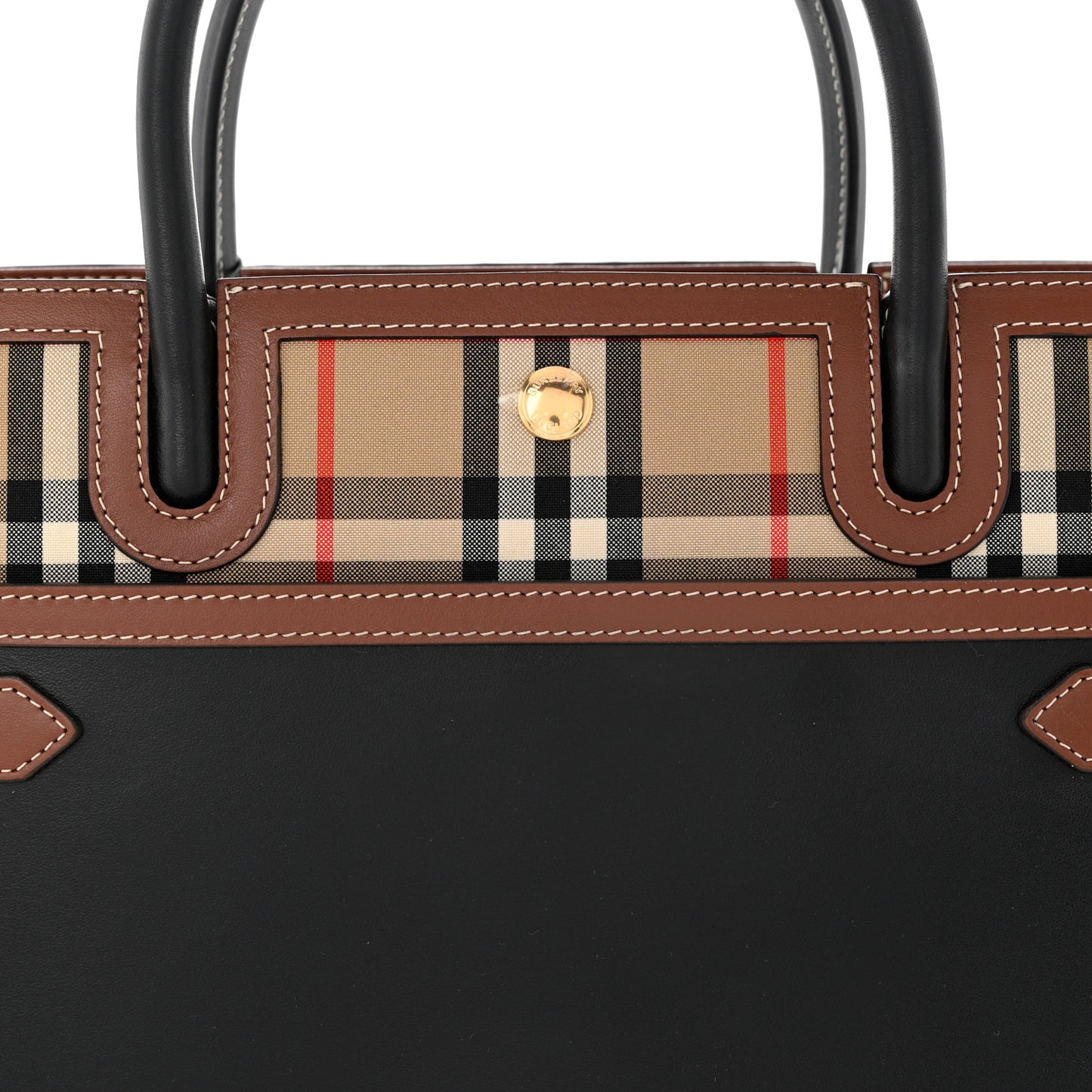 Calfskin Vintage Check Medium Two Handle Title Bag Black