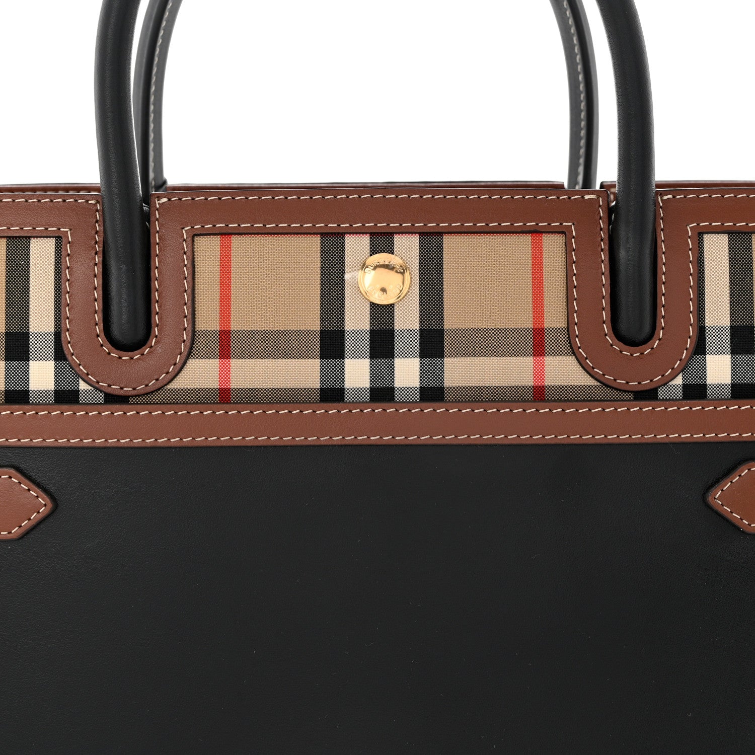 Burberry Calfskin Vintage Check Medium Two Handle Title Bag Black 8 of 10