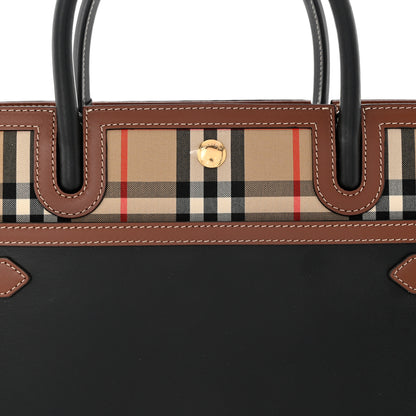 Burberry Calfskin Vintage Check Medium Two Handle Title Bag Black 8 of 10