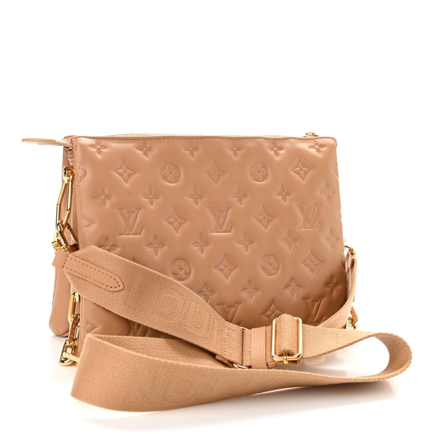 Lambskin Embossed Monogram Coussin PM Camel