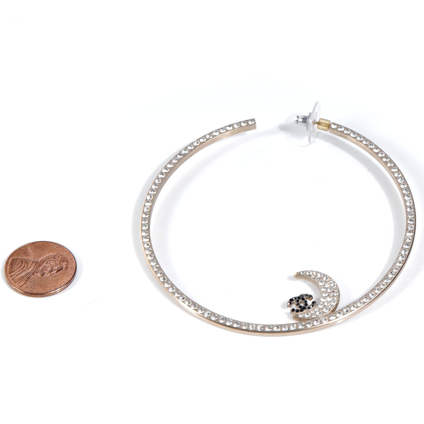 Crystal Moon Star CC Large Hoop Earrings Gold