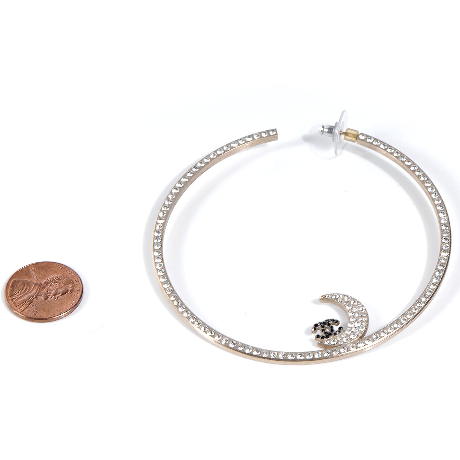 Chanel Crystal Moon Star CC Large Hoop Earrings Gold 2 of 5