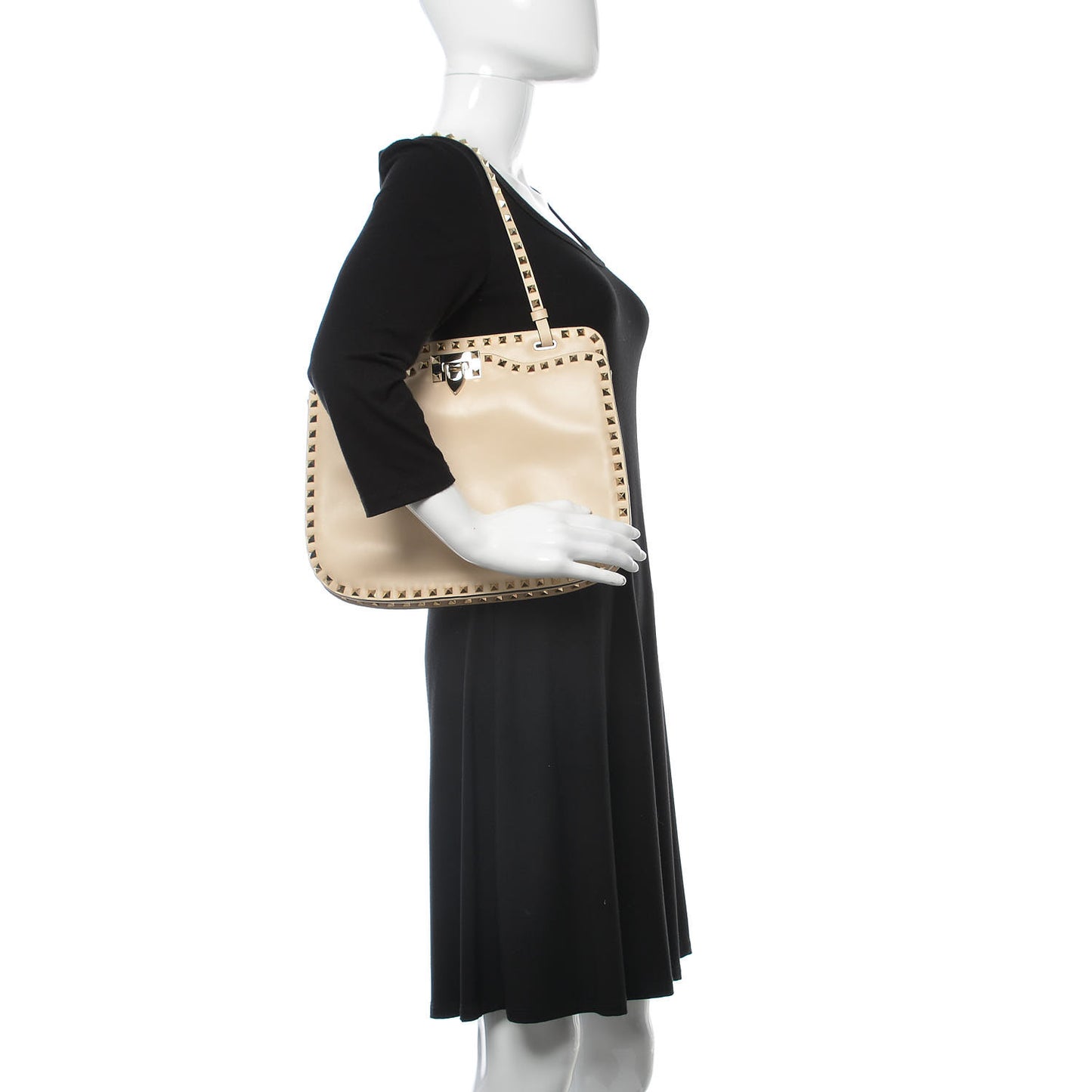 Vitello Rockstud Shoulder Satchel Ivory