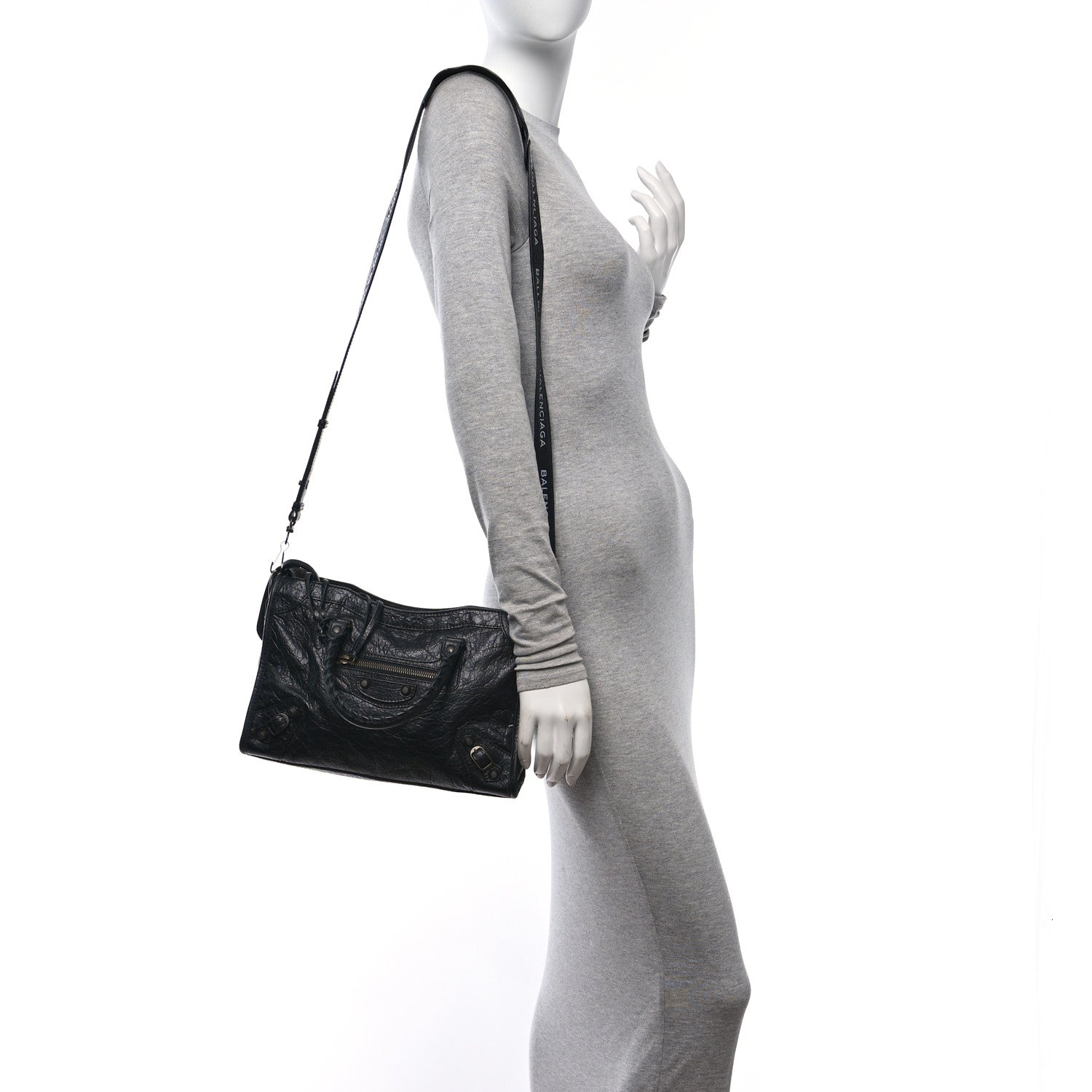 Balenciaga Agneau Classic Hardware S City Logo Strap Black White 2 of 11
