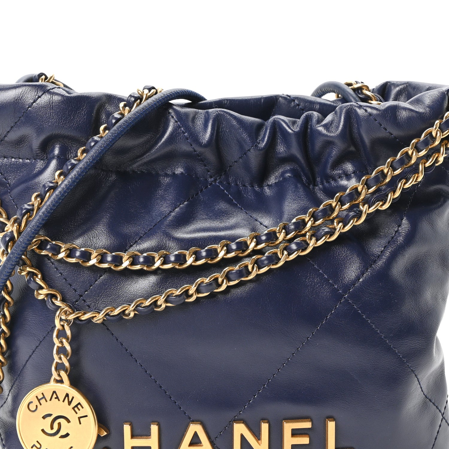 Chanel Shiny Calfskin Quilted Mini Chanel 22 Navy Blue 7 of 9