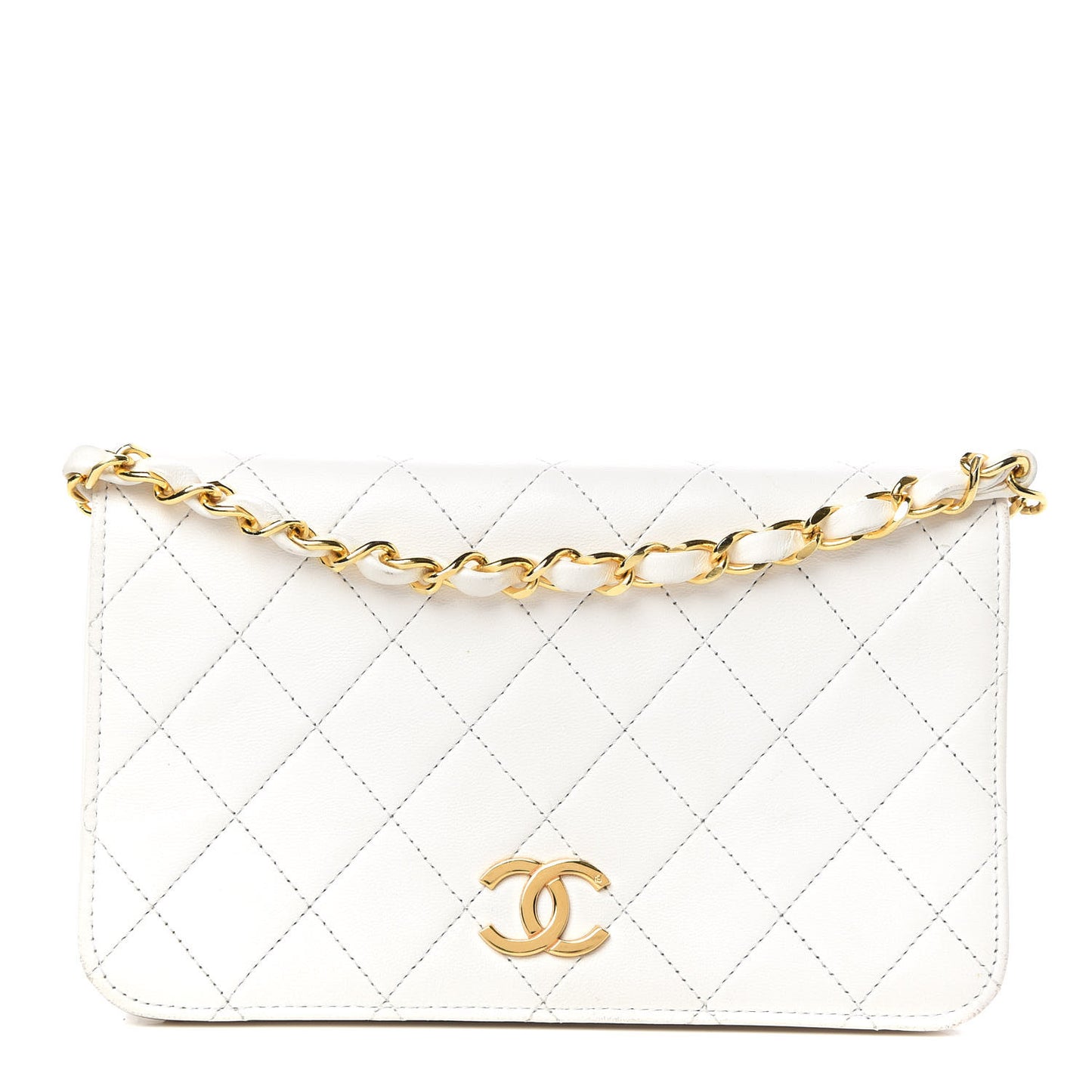 Calfskin Diamond Stitched CC Small Flap White