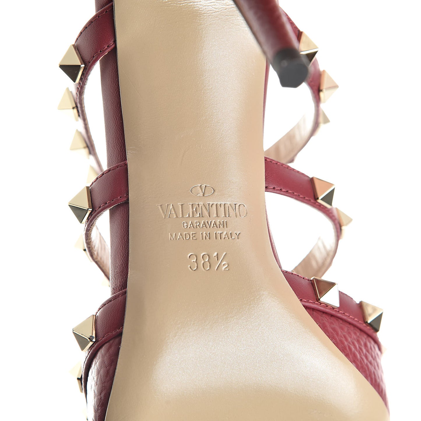 Pebbled Calfskin Rockstud 90mm Cage Mules 38.5 Rubino