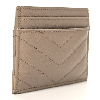 Saint Laurent Grain De Poudre Matelasse Chevron Monogram Credit Card Case Dark Beige 3 of 10